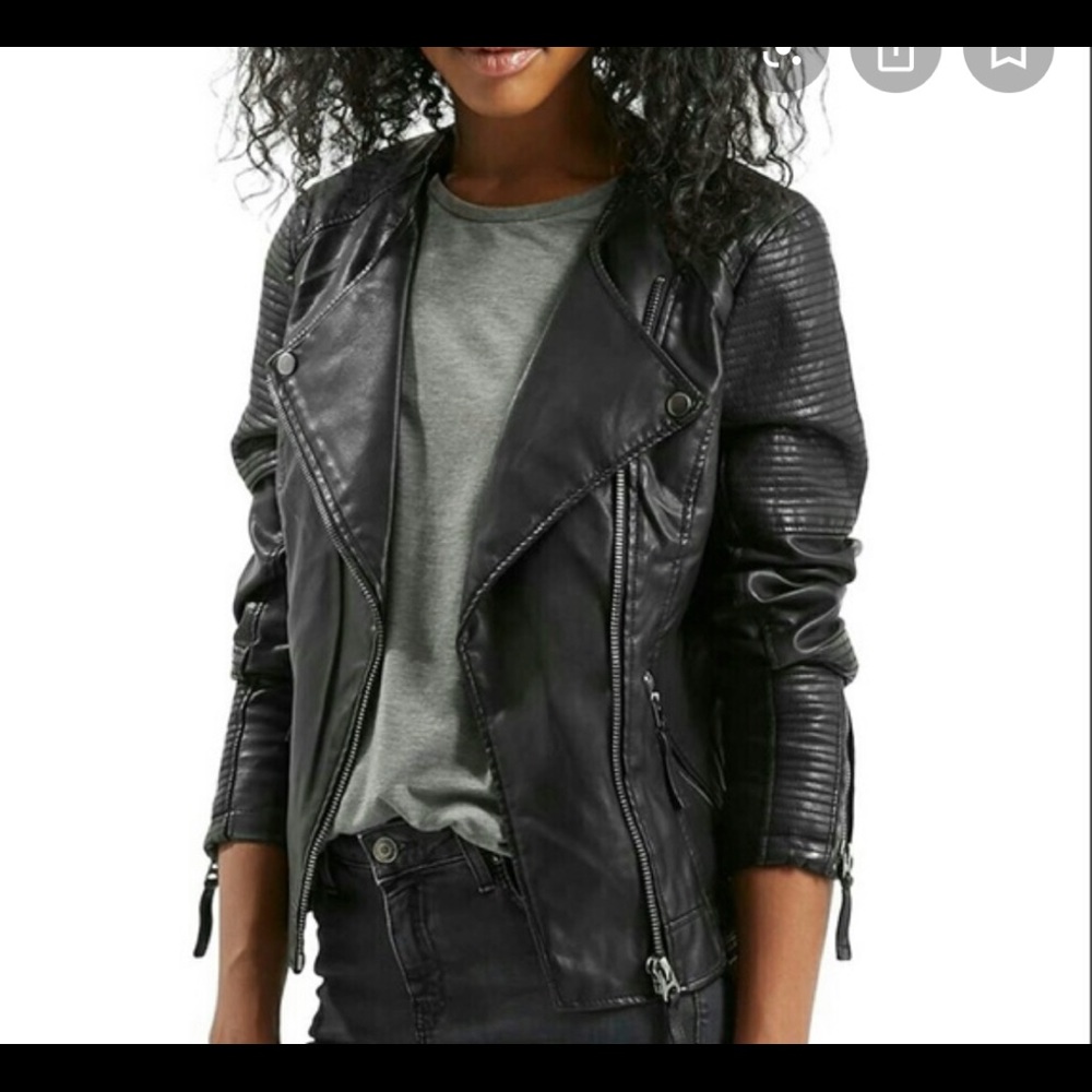 Polly Faux Leather Biker Jacket Topshop size 6/8
